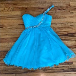 Light Blue One Strap Mini Prom Dress